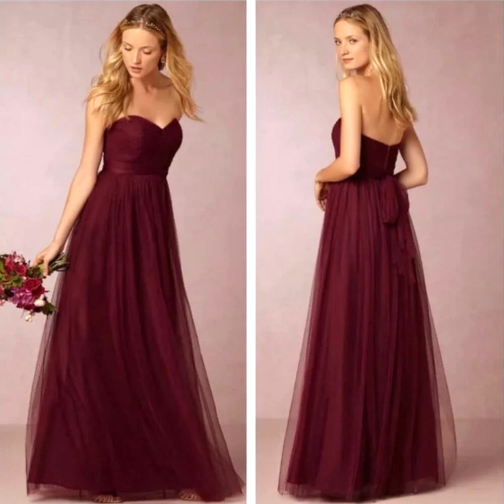 Bhldn Jenny Yoo Annabelle Convertible Bridesmaid Dress Black Cherry Women Size 4